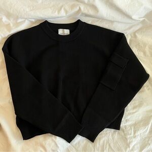 Pink Rose Pocket Black Cropped Sweater (New without Tag)